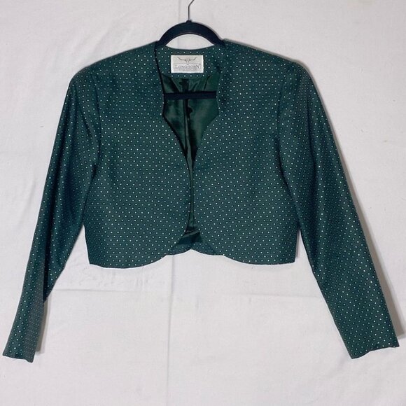 Vintage Longhorn Green Gold Western Cropped Open Front Jacket L - Picture 10 of 10